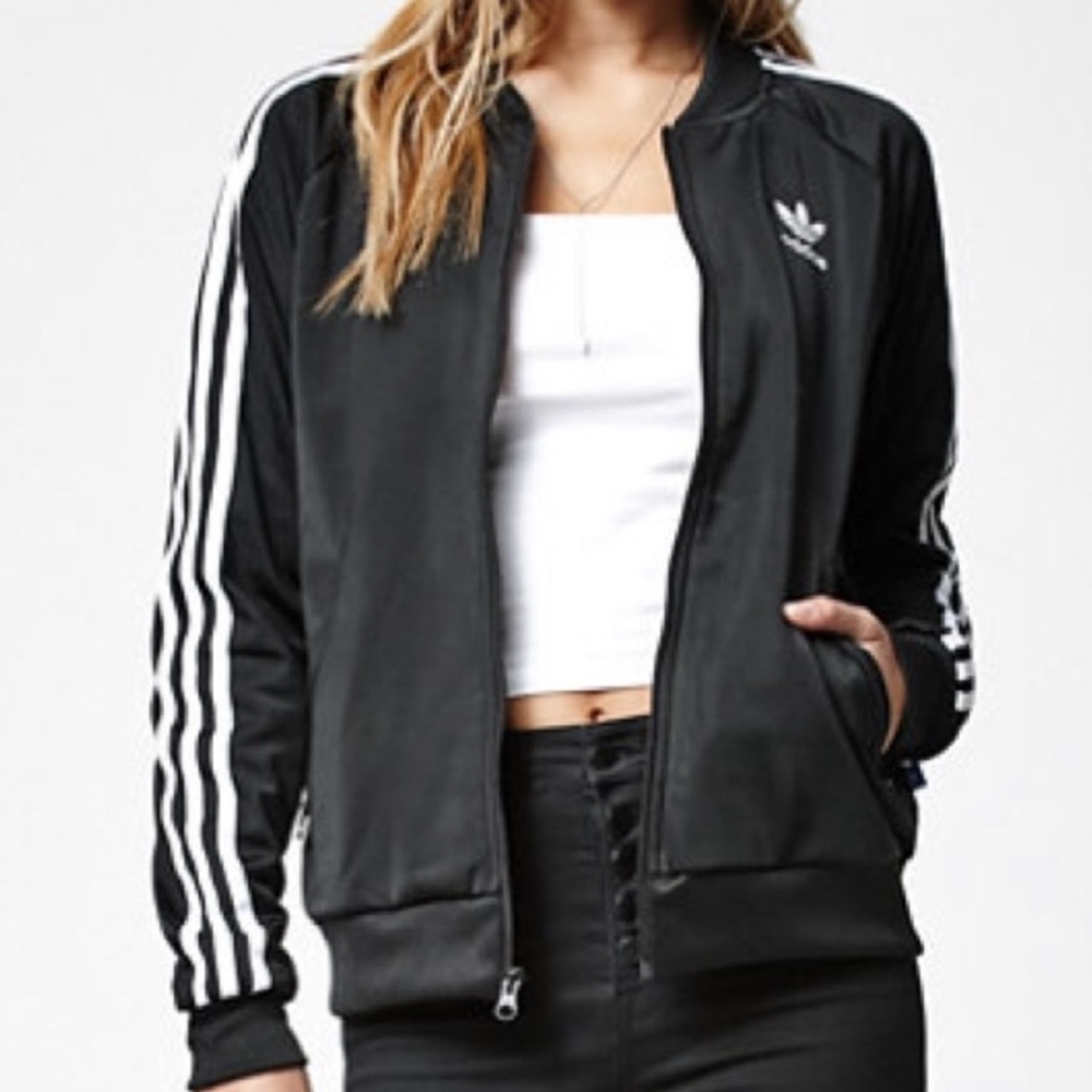 Adidas Track Jacket Black and White Logo S